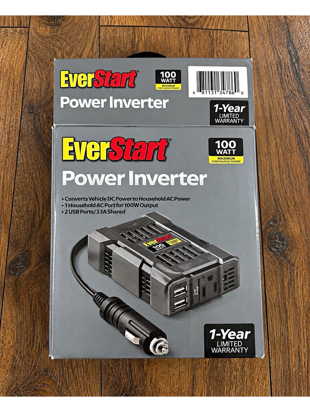 EverStart 100W Power Inverter 13.8V DC to 115VAC 60Hz USB LED Fuse 70000MC